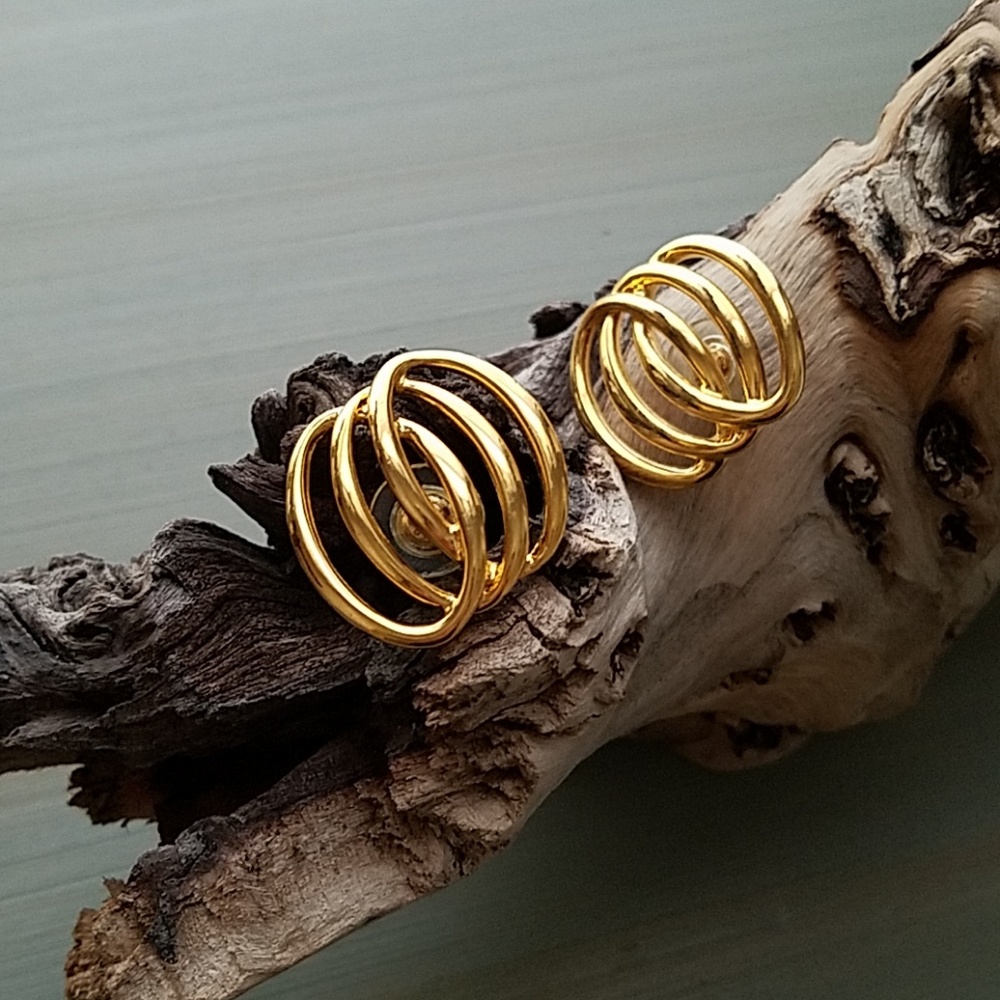 Napier Three Circle Gold-tone Post Earrings